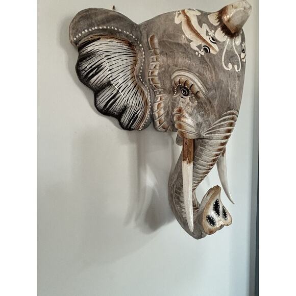 New Hand Carved Wooden Elephant Wall Hanging Costa Rica Jungle Animal Pura Vida - Picture 5 of 16
